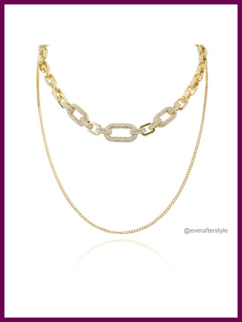 Gold Plated Layered Paperclip Chain Necklace CZ Charm Pendant Adjustable